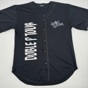 Peso Pluma Doble P Tour Baseball Jersey‎ Black White Graphic Print Men's Medium